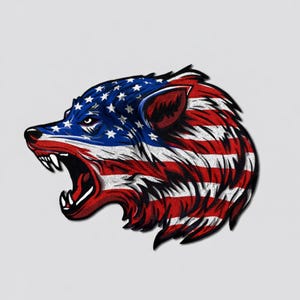 Red Wolf Embroidered Biker Patch | American Flag Patch Iron-On Jacket Applique