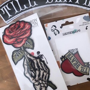 Hand skeleton patch with rose, patch for bridal denim jacket, Iron on Patch, Backpatch image 2