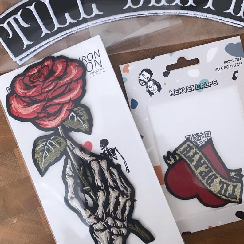 Hand skeleton patch with rose, patch for bridal denim jacket, Iron on Patch, Backpatch image 2