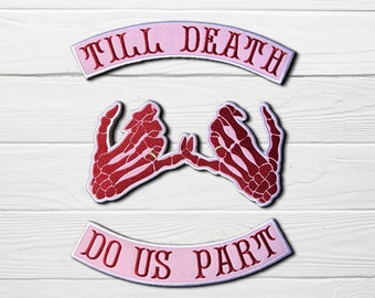 Pinky Promise-skelet handgeborduurde patch, bruids spijkerjack, bruiloftflarden