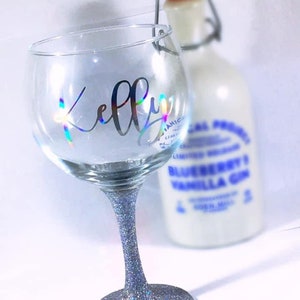 Personalised Glitter Stem Gin Balloon Glass with Gift Box Option