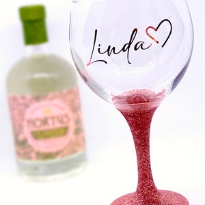 Personalised Hand Glittered Stem "HEART" Cocktail Gin Glasses