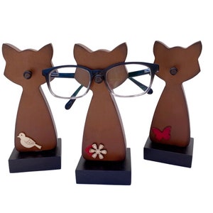 Wooden Cat Figurine Glasses Holder-Matr Boomie made in India 4.5”H
