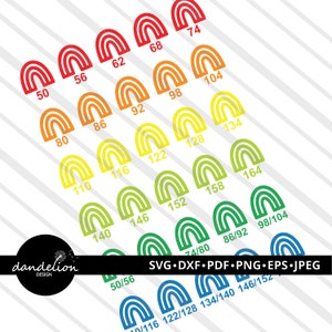 Étiquette de taille arc-en-ciel, svg, dxf, png, pdf, eps, jpeg, silhouette & fichier de coupe cricut, artisanat, traceur.