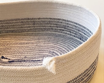 Oval Rope Basket - Natural and Navy