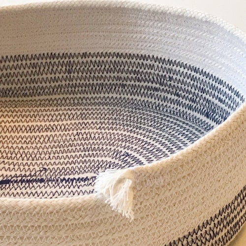 Oval Rope Basket Natural and Navy Etsy