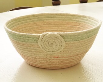 Handmade Cotton Rope Coil Bowl: Pastel Accent Basket