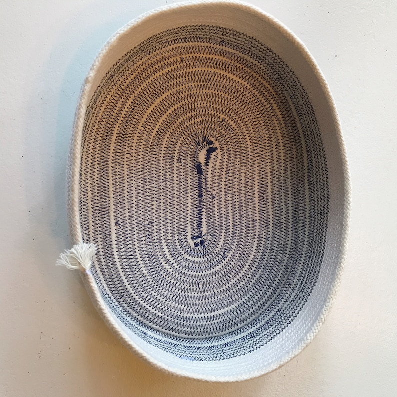 Oval Rope Basket Natural and Navy Etsy