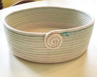Rope Coil Basket - Ivory & Aqua