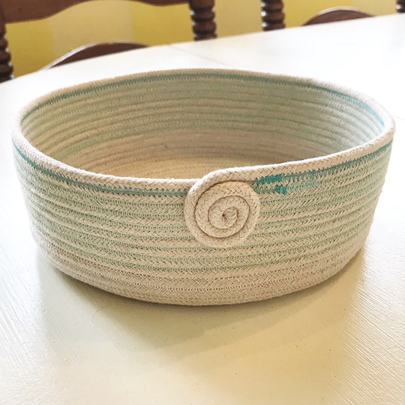 Rope Coil Basket Ivory & Aqua Etsy