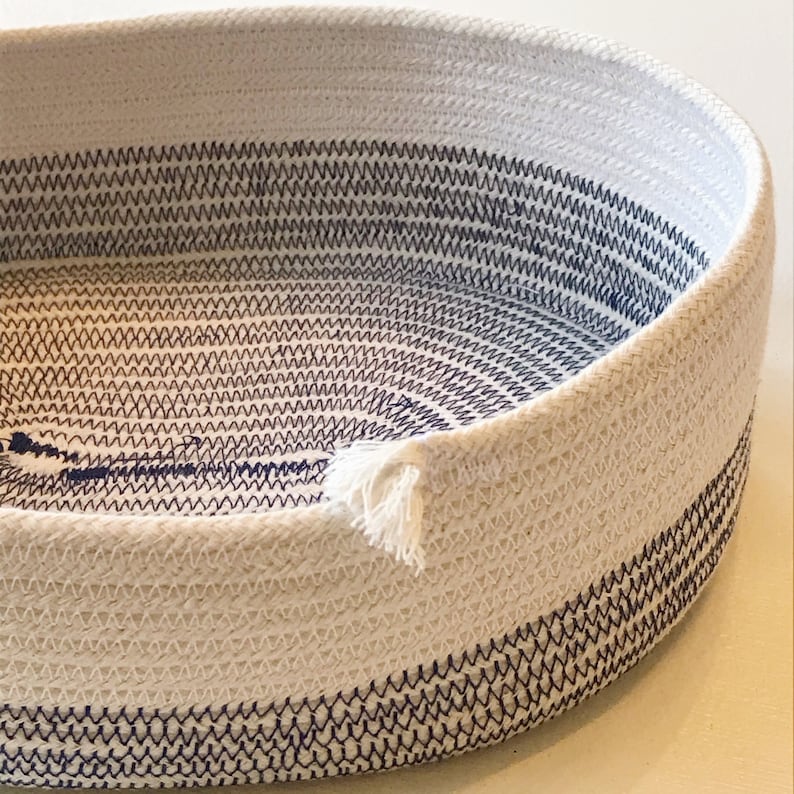 Oval Rope Basket Natural and Navy Etsy