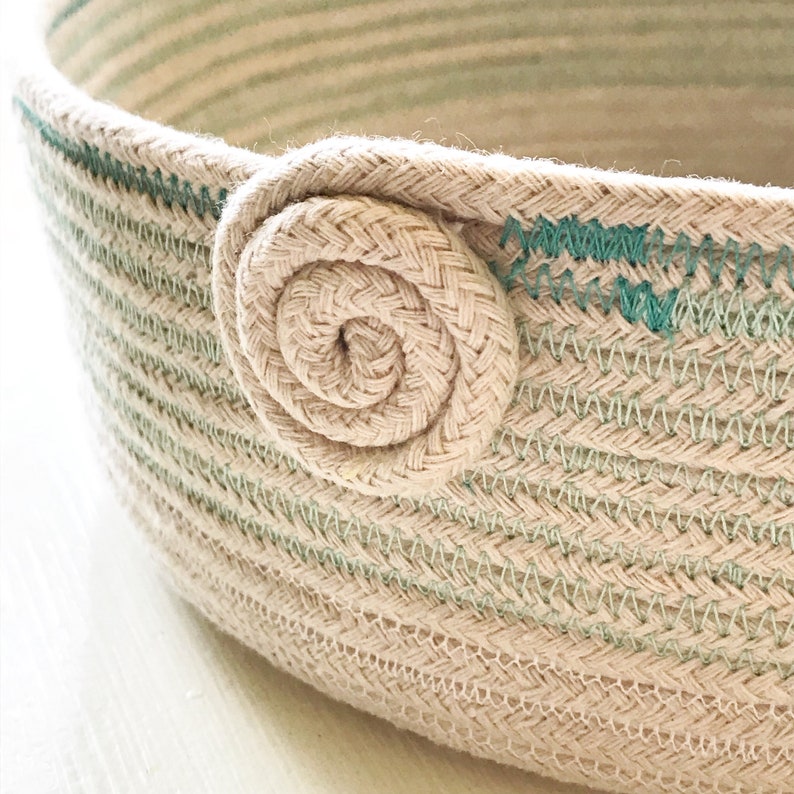 Rope Coil Basket Ivory & Aqua Etsy