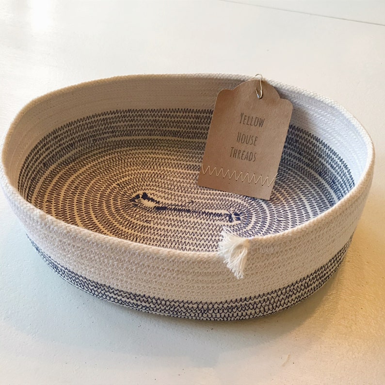 Oval Rope Basket Natural and Navy Etsy