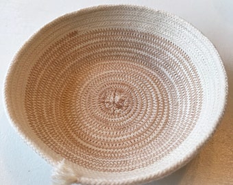 Cotton Rope Bowl with Fringe - Natural and Brown
