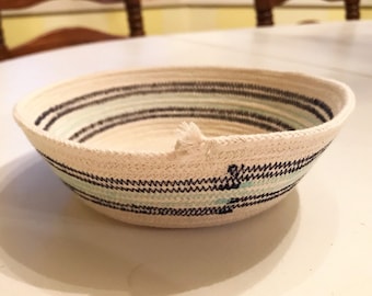 Cotton Rope Bowl with Fringe - Navy and Aqua