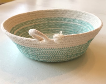 Cotton Rope Loop Bowl - Natural and Aqua