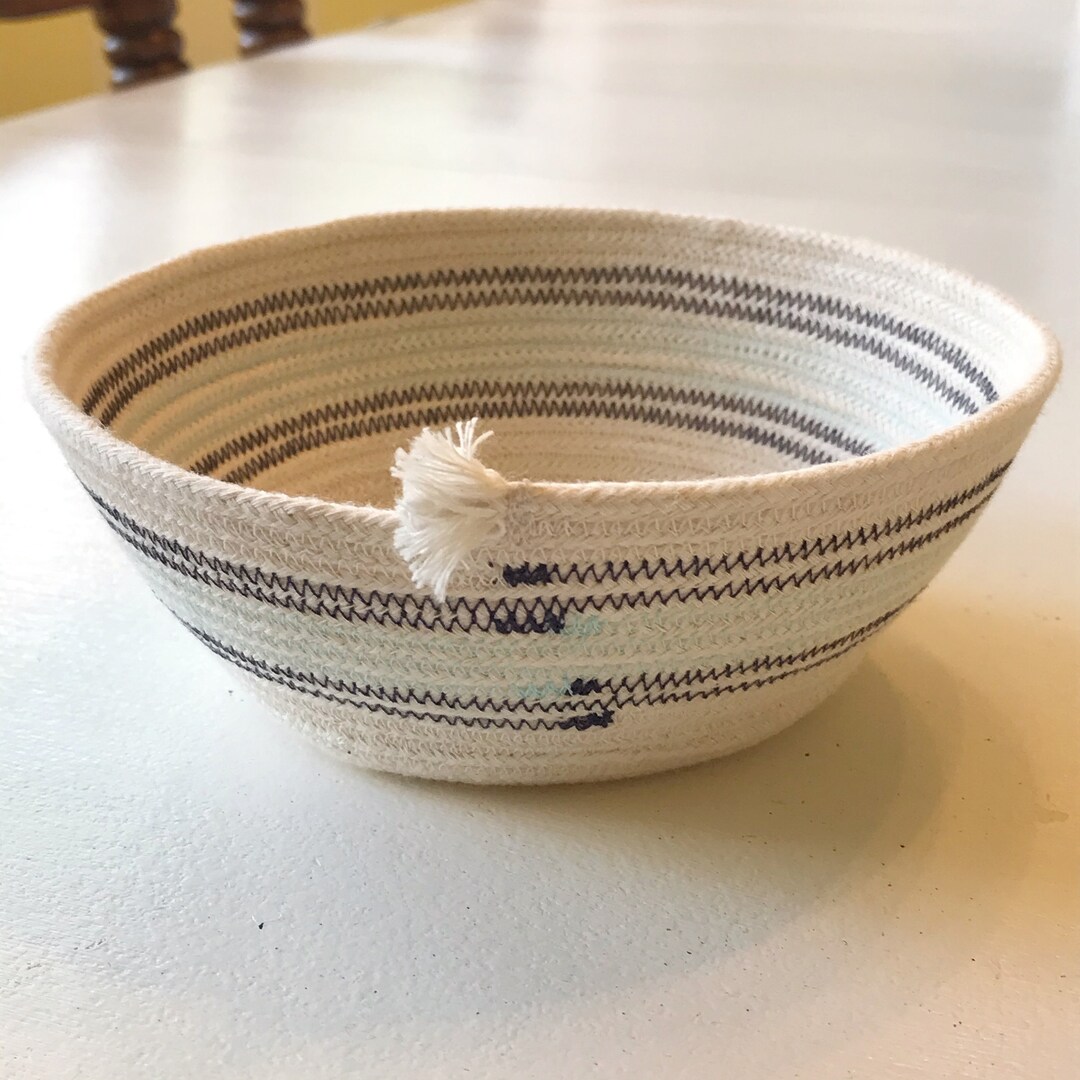 Navy and Aqua Stripe Nautical Rope Bowl Etsy