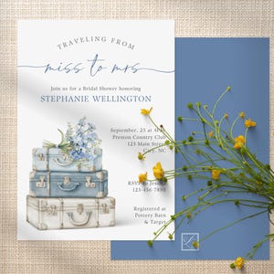 Suitcases Bridal Shower Floral Invite Personalize Digital Template Canva Etsy image 1