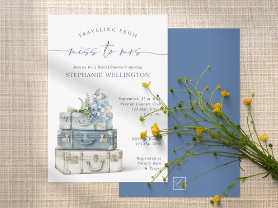 Suitcases Bridal Shower Floral Invite Personalize Digital Template Canva Etsy
