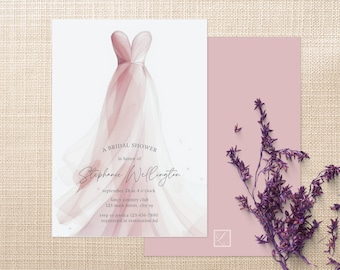 Bridal Dress Blush Shower Invite Personalize Digital Template Canva Etsy
