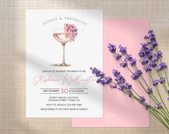 Petals & Prosecco Champagne Glass Floral Bridal Shower Invite Personalize Digital Template Canva Etsy