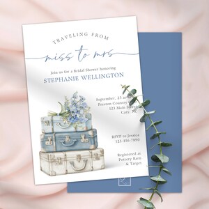 Suitcases Bridal Shower Floral Invite Personalize Digital Template Canva Etsy image 2