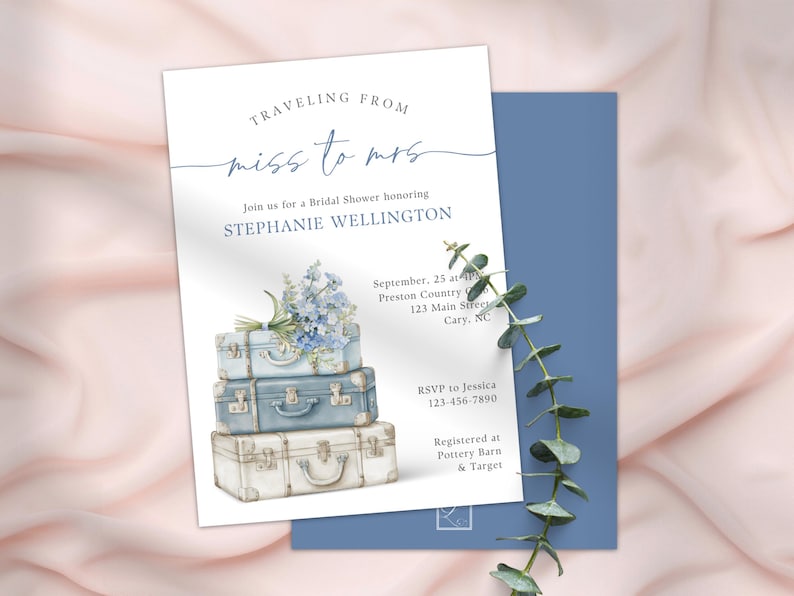Suitcases Bridal Shower Floral Invite Personalize Digital Template Canva Etsy image 2