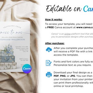 Suitcases Bridal Shower Floral Invite Personalize Digital Template Canva Etsy image 3