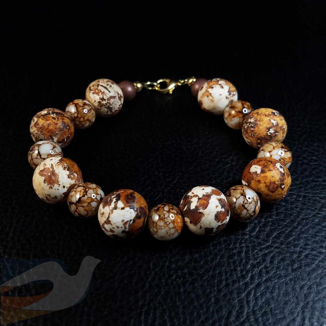 Brown and White Stone Bead Bracelet - Etsy