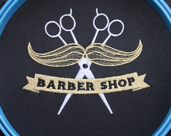 Barbershop Logo design  - Machine embroidery design, pes, dst, exp. 3 sizes