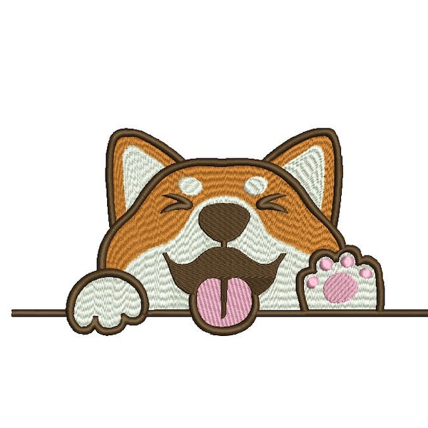 Peeking Dog embroidery. Paw Puppy Pet Corgi face embroidery pes, dst, hus, jef, vp3.