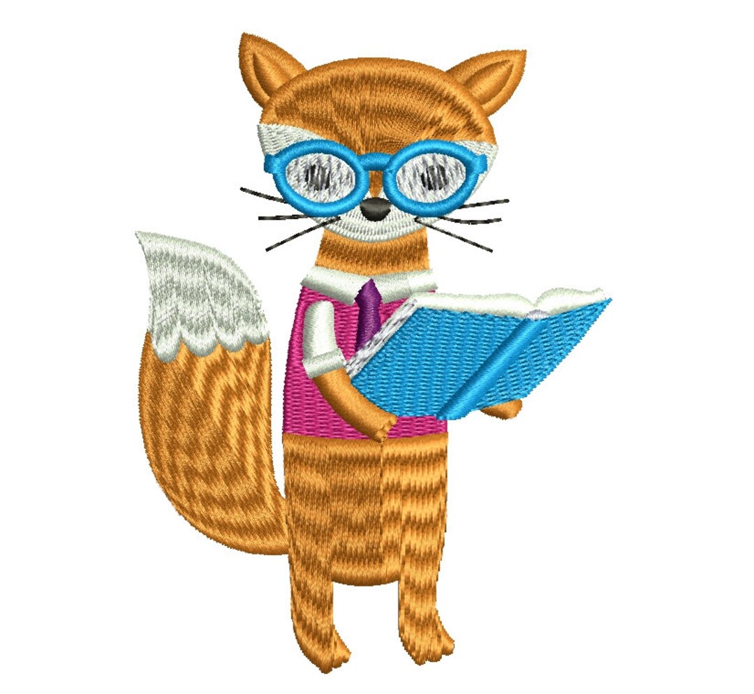Fox With a Book Machine Embroidery Design, 6 Sizes - Etsy