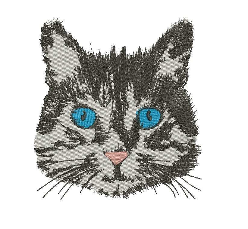 Cat portrait photostitch embroidery design pes dst exp. 3 | Etsy
