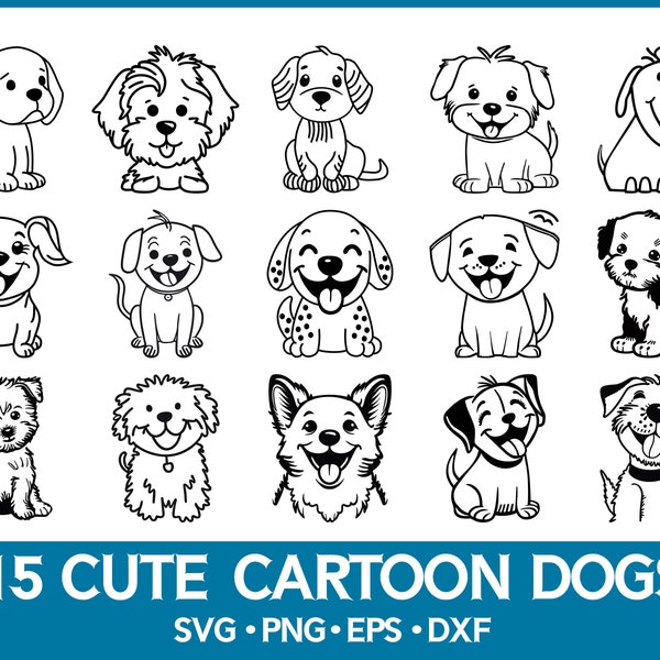 Dog SVG bundle, Cartoon puppy, Dogs breed Silhouette Set, Cut File Clipart Png Dxf Eps Vector for cricut
