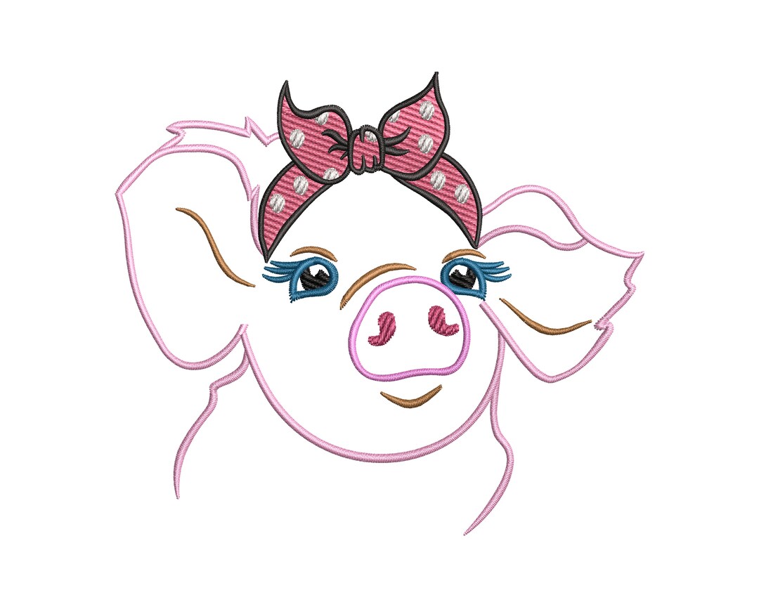 Pig Machine Embroidery Design 4 Sizes, Cute Pig Applique Pattern. Farm