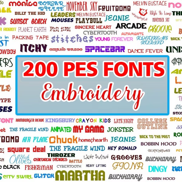 SALE: 200 Embroidery Fonts in PES format. Instant Download. Machine Embroidery Designs Letters, Monograms, Alphabet