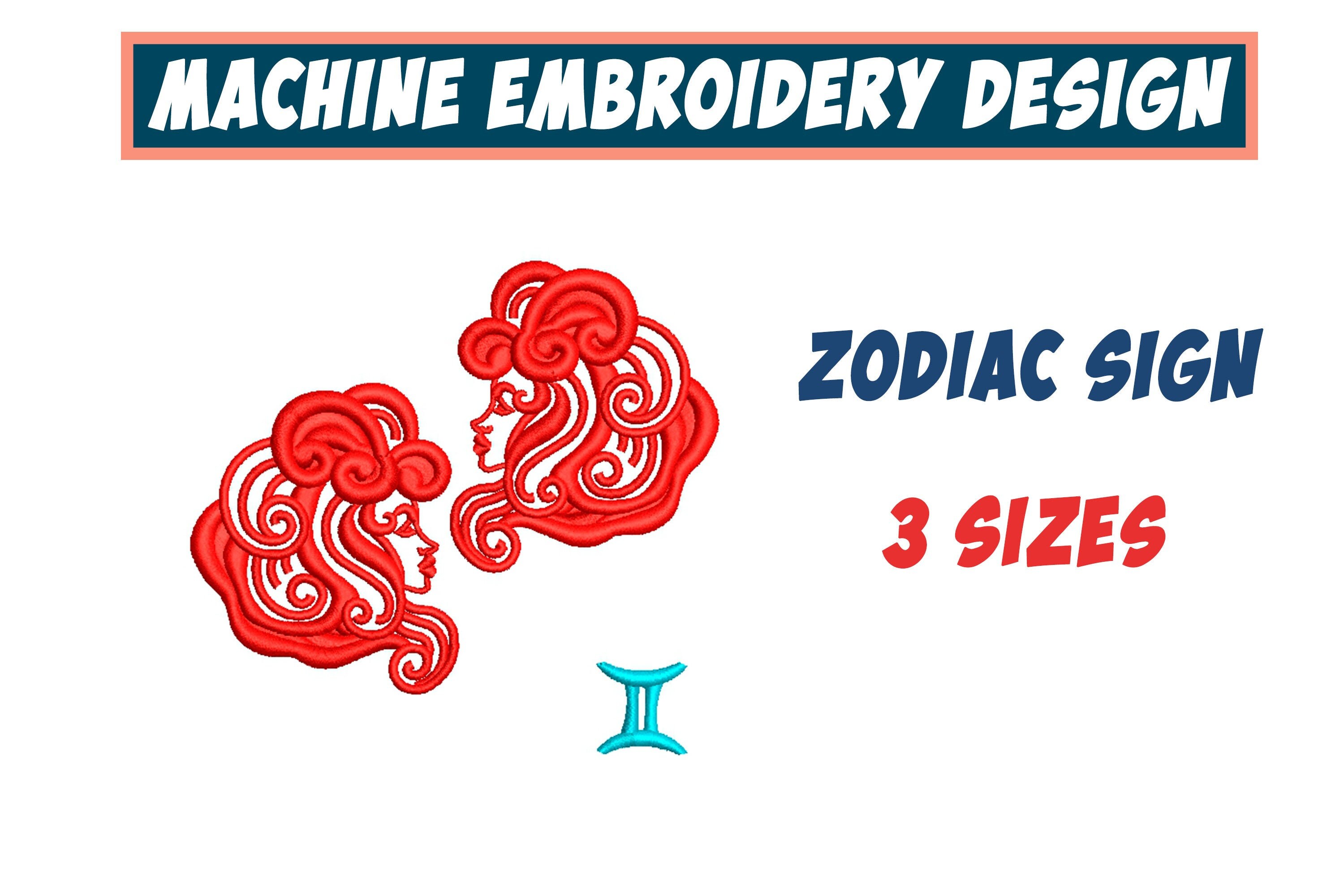 Gemini zodiac sign machine embroidery design 3 sizes  etsy