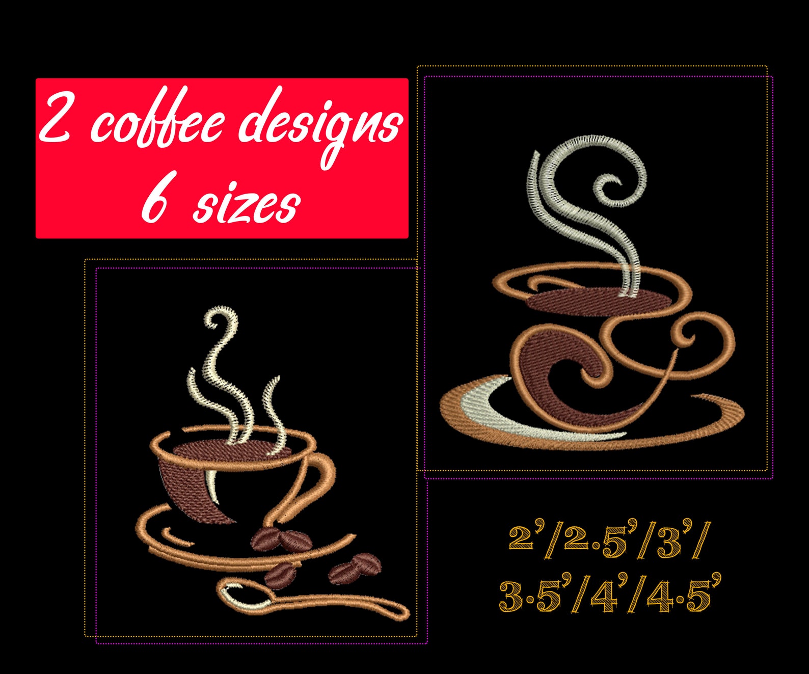 Machine Embroidery Design Coffee Cups INSTANT DOWNLOAD Kitchen Etsy