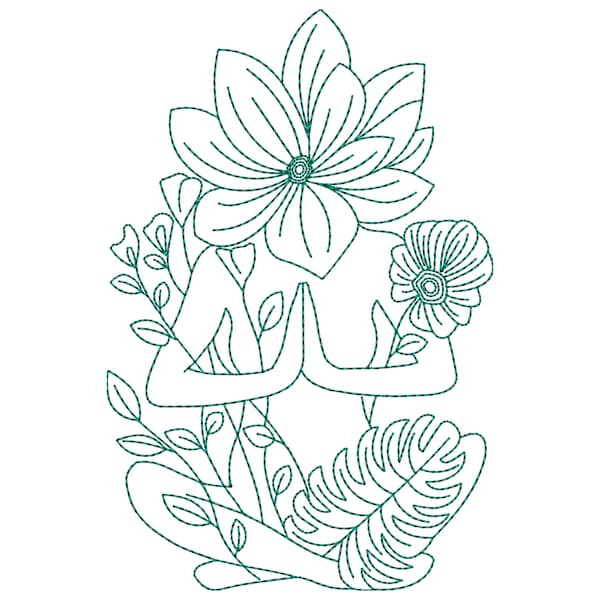 Lotus Girl - Oneline machine embroidery design 6 sizes, lotus redwork embroidery, Floral Women file Yoga, namaste, Flowers dst, pes, pe, hus