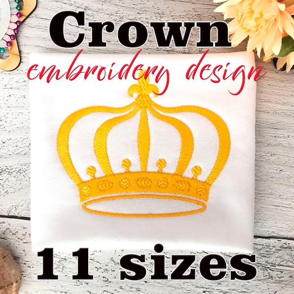 Crown machine embroidery design. Tiara embroidery pattern. pe/pes/hus/dst. Crown embroidery applique pattern. Queen and King embroidery file