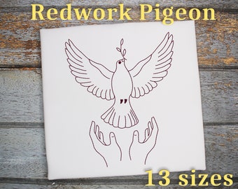 Christian Pigeon 13 sizes. Redwork Machine Embroidery design, pes, dst, hus, jef. Faithful design, Christian, Religion, bible, Jesus