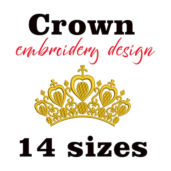 Crown machine embroidery design. Tiara embroidery pattern. pe/pes/hus/dst. Crown embroidery applique pattern. Queen and King embroidery file
