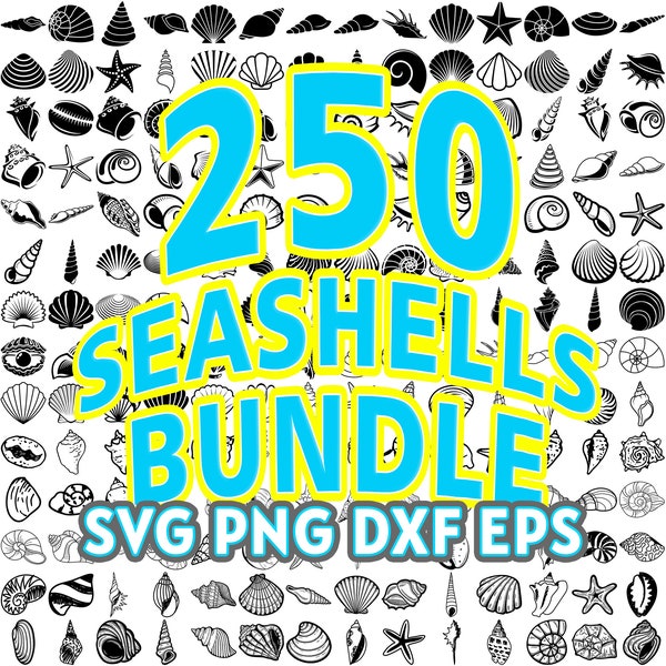 250 SEASHELLS SVG Bundle, Shell outline clipart, Scallop Set, cerith Cut File Clipart Sublimation Png Dxf Eps Vector for cricut