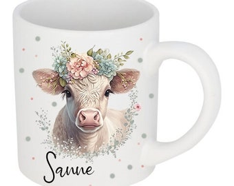 Tasse Kuh , Keramiktasse Kuh, Kuh Kälbchen , Weidetiere , Bauernhoftiere