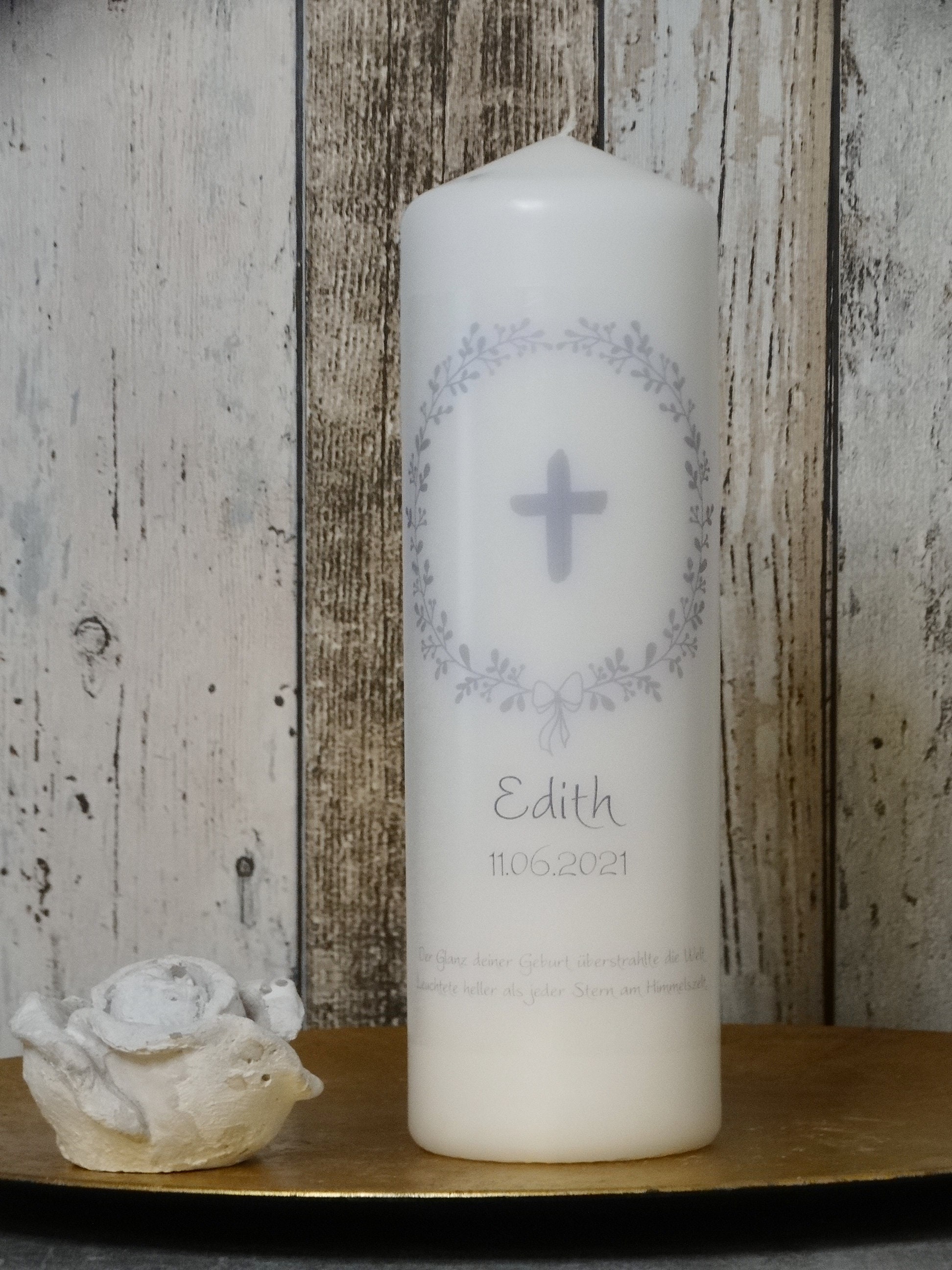 Baptismal Candle With an Elegant Grey Wreath Baptismal Candle Etsy UK