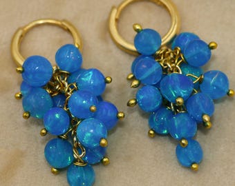 Vintage fire Paraiba Ethiopian opal round balls cluster hoop and dangle earrings for women