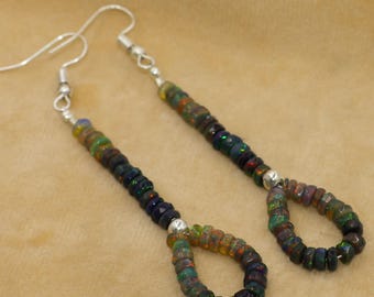 Natural fire black rondell Ethiopian opal beaded earrings for women