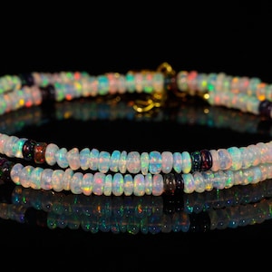 AAA Ethiopian opal beaded necklace, October birthstone jewelry, Real opal jewelry, Silver necklace, Gold necklace, Gemstone jewelry for her