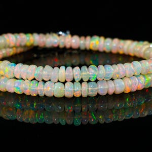 Fire Opal Beaded Necklace: Vintage Ethiopian Rondelle Beads, Sterling Silver