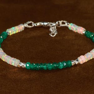 Natural Emerald and Opal beaded bracelet for women, Handmade jewelry, AAA Ethiopian opal and Emerald Rondell beads bracelet gift for her